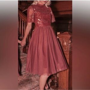 JessaKae Rose-Mustard Sequin Midi Dress